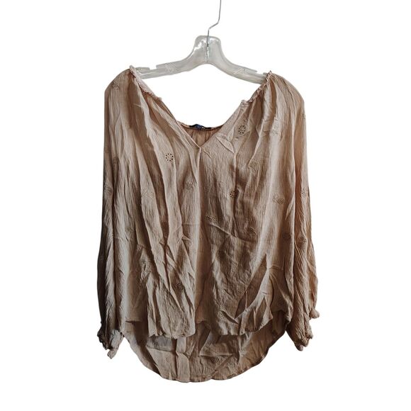 Democracy Women's XL Beige Floral Embroidered Long Sleeve V Neck - Picture 1 of 6